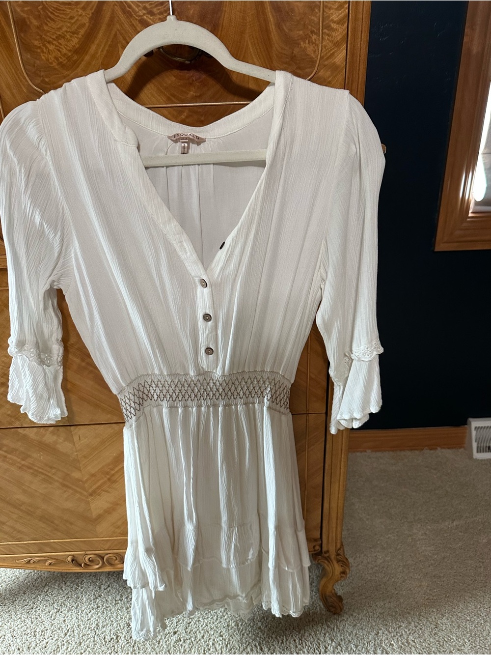 ESQUALO Cream Textured V-Neck Smock Waist Tunic